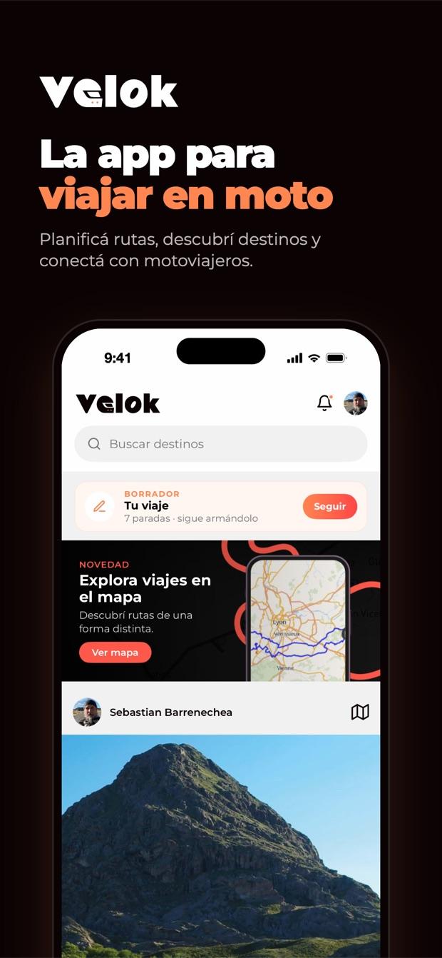 Velok App: inicio con viajes para explorar
